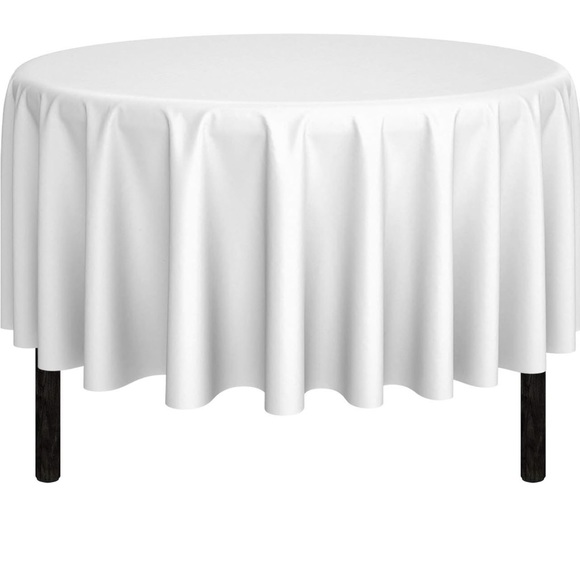 90” Round White Table Cloth - Picture 2 of 2